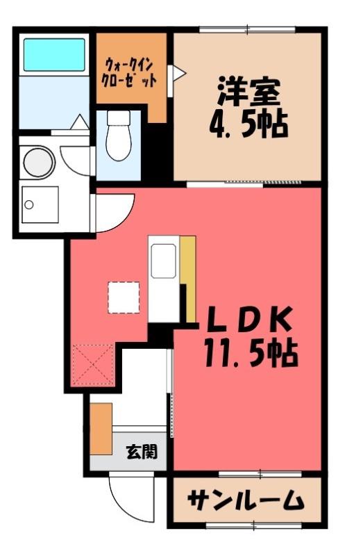 ノーブルイースト上柴(1LDK/1階)の間取り写真