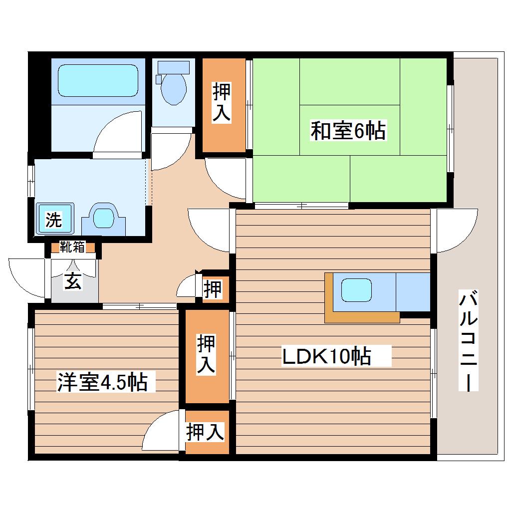 ホワイトビル(2LDK/2階)の間取り写真