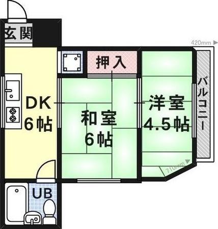 コーポオクムラ(2DK/3階)の間取り写真