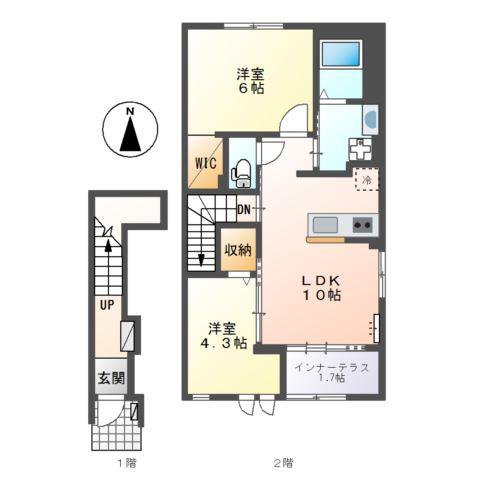 リュミエール・ドゥース(2LDK/2階)の間取り写真