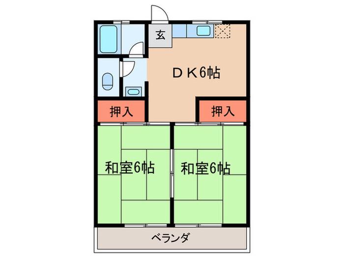 かりがねハイツ(2DK/4階)の間取り写真