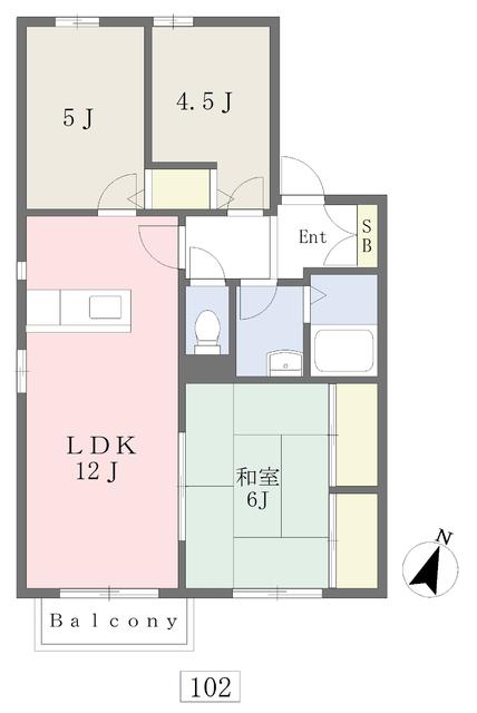 カサブランカパートIIA棟(3LDK/2階)の間取り写真