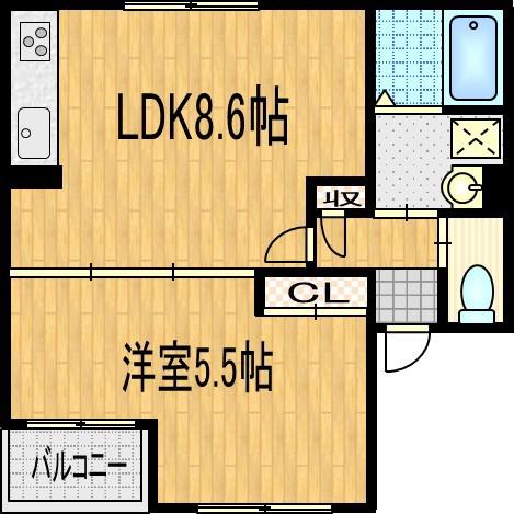 プリオーレリベルタ桂B棟(1LDK/3階)の間取り写真