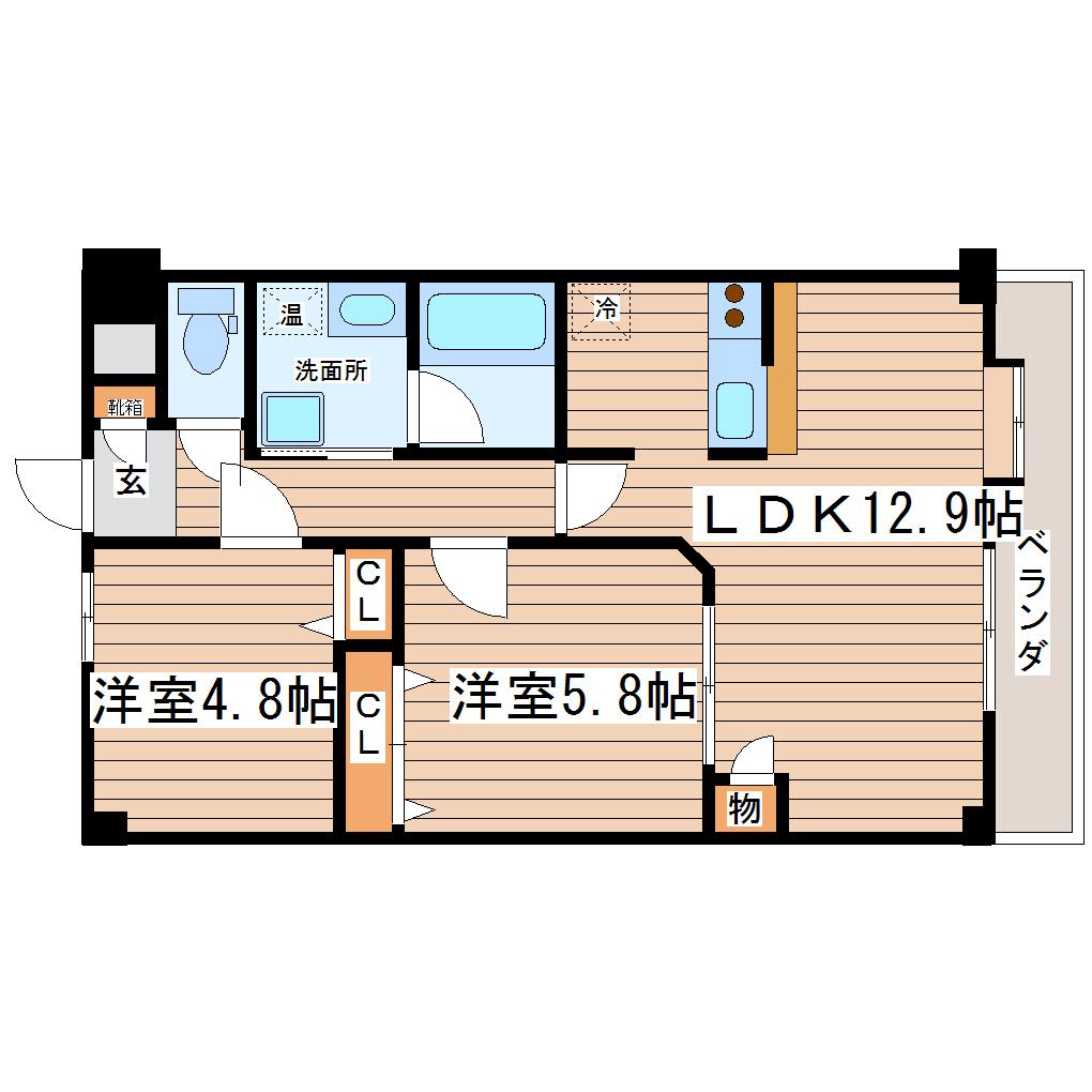 ディユ・ラフィーネ(2LDK/2階)の間取り写真