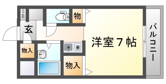 ベルビューレ千里山参番館(1K/2階)の間取り写真