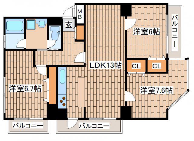 中山手セントポーリア(3LDK/3階)の間取り写真