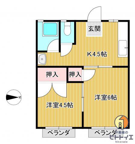 八女クリスタルハイム(2DK/1階)の間取り写真