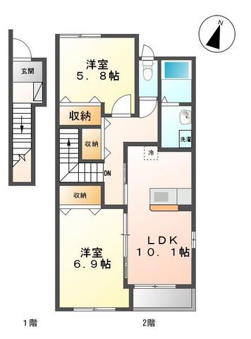 ハウスユニティ(2LDK/2階)の間取り写真