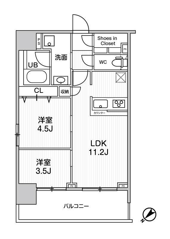 ジェノヴィア浅草Vスカイガーデン(2LDK/5階)の間取り写真