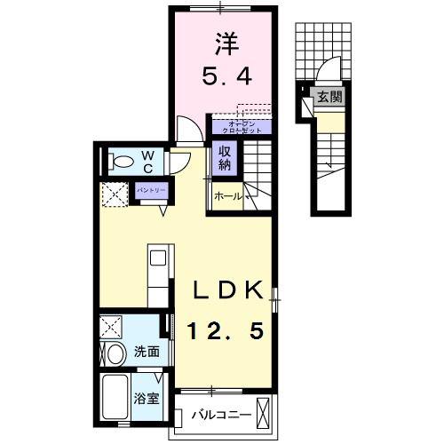 プーロ フィウーメ(1LDK/2階)の間取り写真