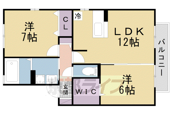 リビングタウン学研都市B棟(2LDK/2階)の間取り写真