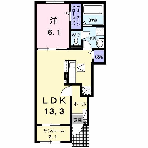 ヒカルサ新潟新津(1LDK/1階)の間取り写真