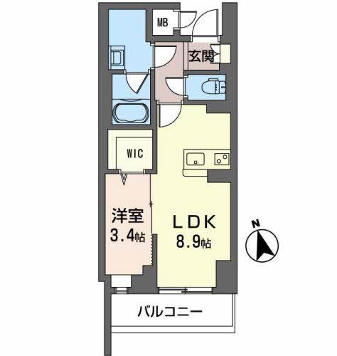 サザンクレストなんば南(1LDK/9階)の間取り写真