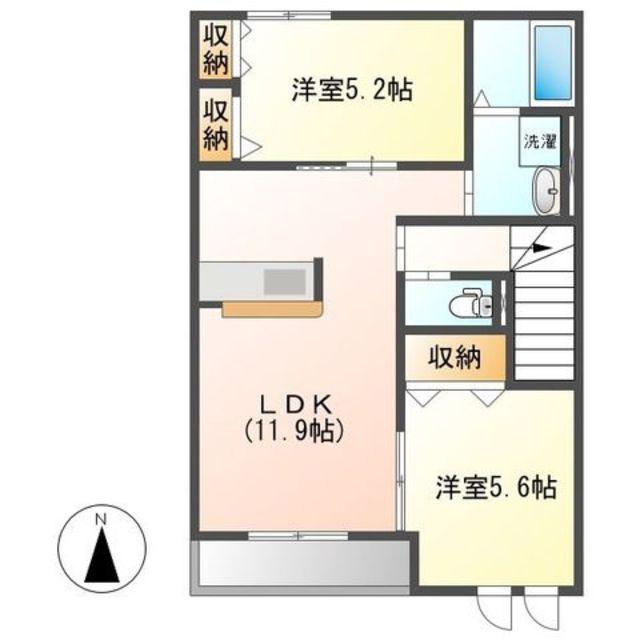 リッツパークB(2LDK/2階)の間取り写真