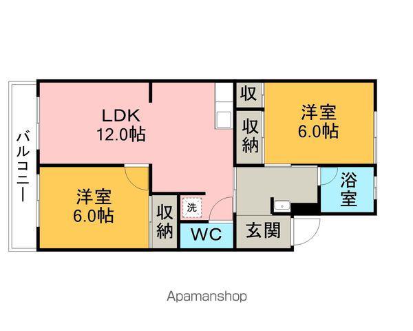 雁ヶ音マンション(2LDK/2階)の間取り写真