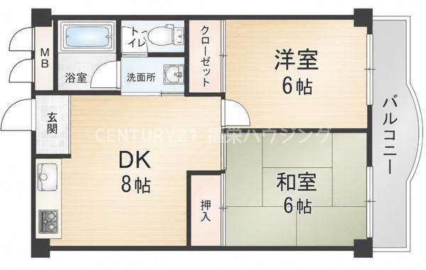 今津マンション(2DK/3階)の間取り写真