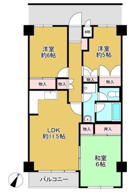 ヴィラ本町東(3LDK/2階)の間取り写真