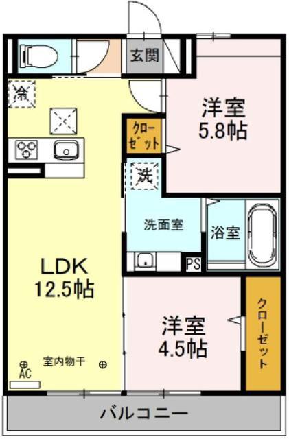 オリヴィエ(2LDK/2階)の間取り写真