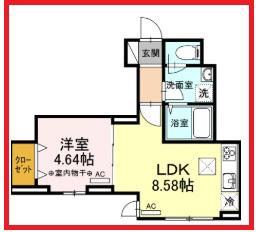ラ フルール(1LDK/1階)の間取り写真