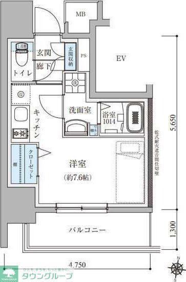 TENAS瑞穂通(ワンルーム/10階)の間取り写真