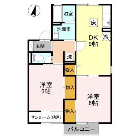螢川館A棟(2SDK/1階)の間取り写真