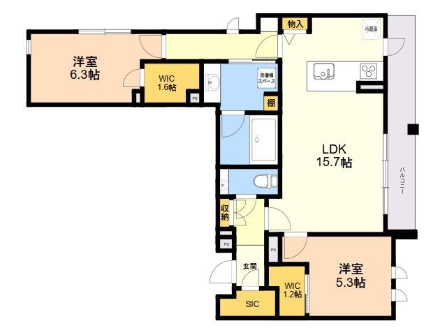 シャーメゾン薬院けご(2LDK/2階)の間取り写真