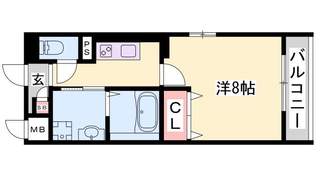 クローバー英賀保駅前(1K/3階)の間取り写真