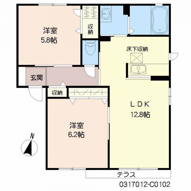 デューク沼口 C棟(2LDK/1階)の間取り写真