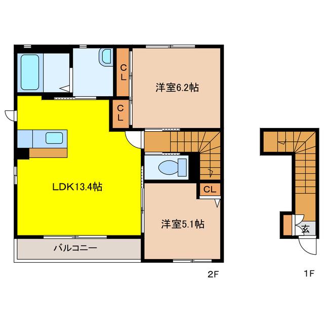 ルミエール小池(2LDK/2階)の間取り写真