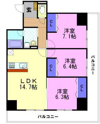 サンモールF.K.D(3LDK/7階)の間取り写真