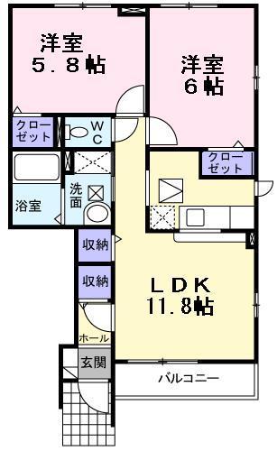 パークヒルズむらさきのB(2LDK/1階)の間取り写真