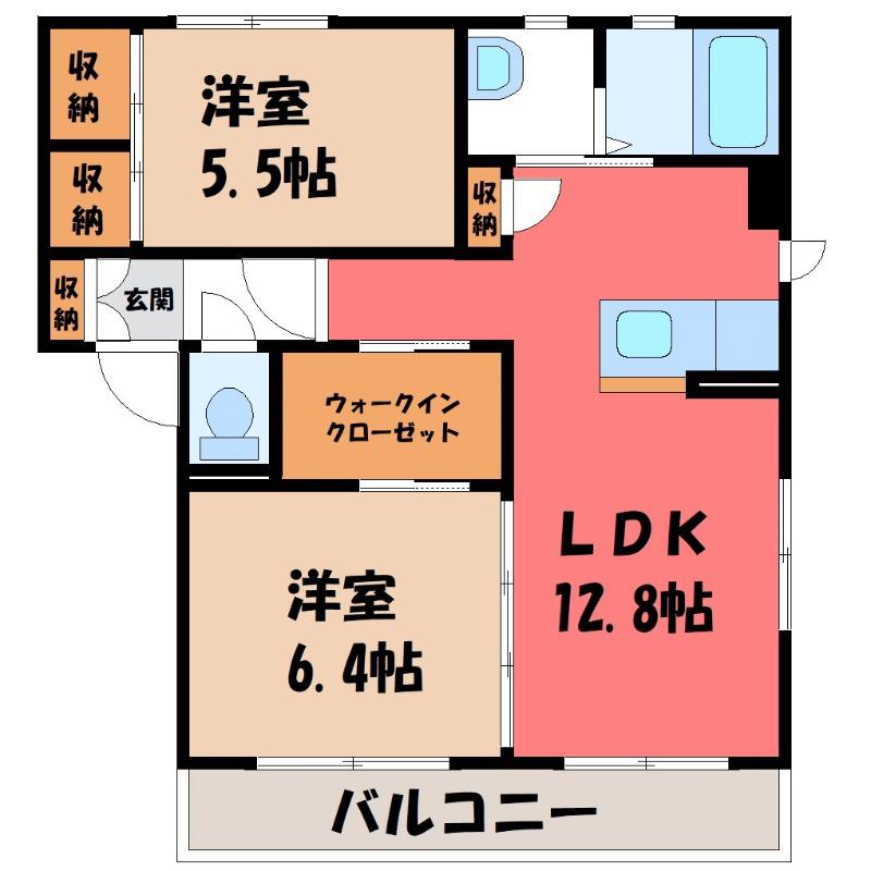 ヴィラ・クオレ―ル B(2LDK/2階)の間取り写真