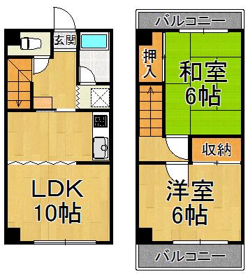 クローバーハウス B号(2LDK/1階)の間取り写真