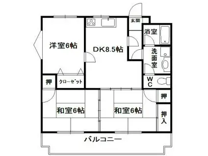 ジョイナス南福岡(3DK/4階)の間取り写真