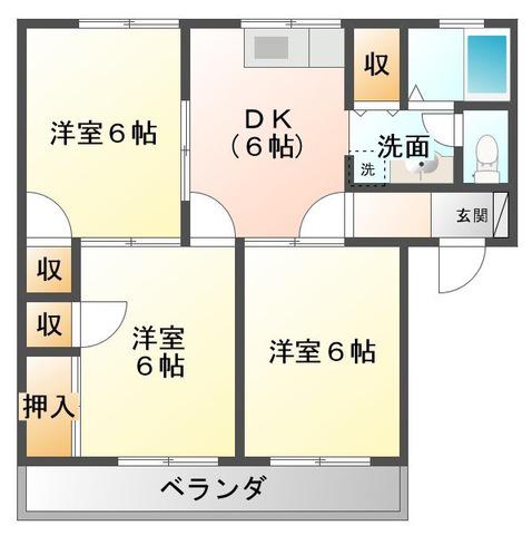 レジデンス西村 B棟(3DK/2階)の間取り写真