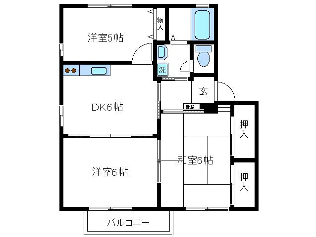 ボヌールA(3DK/2階)の間取り写真