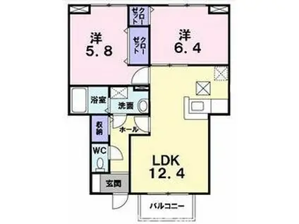 アルカザーレふじ(2LDK/1階)の間取り写真