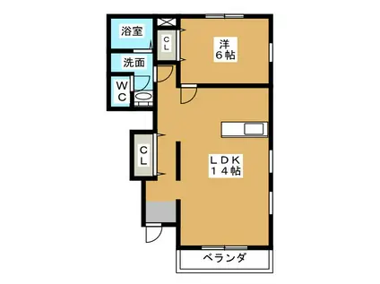 シャトーブリアンフラットI(1LDK/1階)の間取り写真