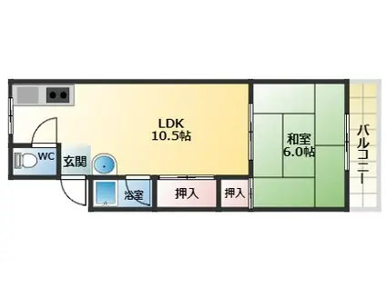 藤井寺第1サンハイツ(1LDK/3階)の間取り写真