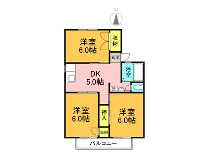 メゾン・セジュール(3DK/2階)の間取り写真