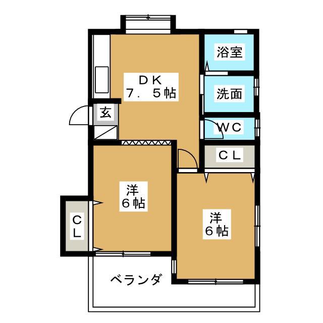 カーサTIKI鬼越(2DK/1階)の間取り写真