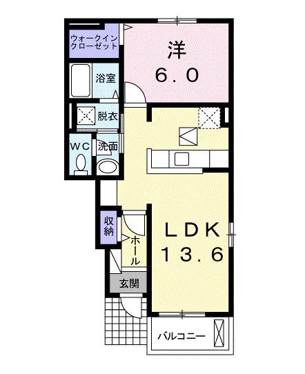 ピーメイルA(1LDK/1階)の間取り写真