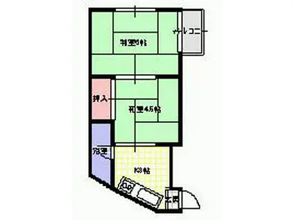 石川マンション(2K/3階)の間取り写真