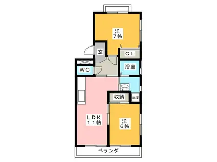 コーポ足近(2LDK/2階)の間取り写真