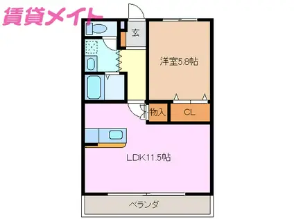 コーキア桑部(1LDK/2階)の間取り写真