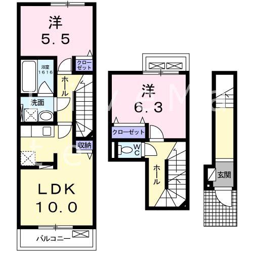 JR山陽本線 明石駅 バス乗車時間:23分 最寄りバス停で下車 徒歩4分 3階建 築9年(2LDK/2階)の間取り写真