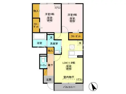 ウィット 水戸(2LDK/1階)の間取り写真