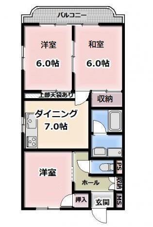 サンライフあけぼの(3DK/2階)の間取り写真