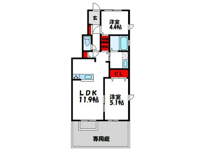 アリエッタ水巻(2LDK/1階)の間取り写真