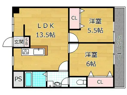 レジデンス松栄I(2LDK/6階)の間取り写真
